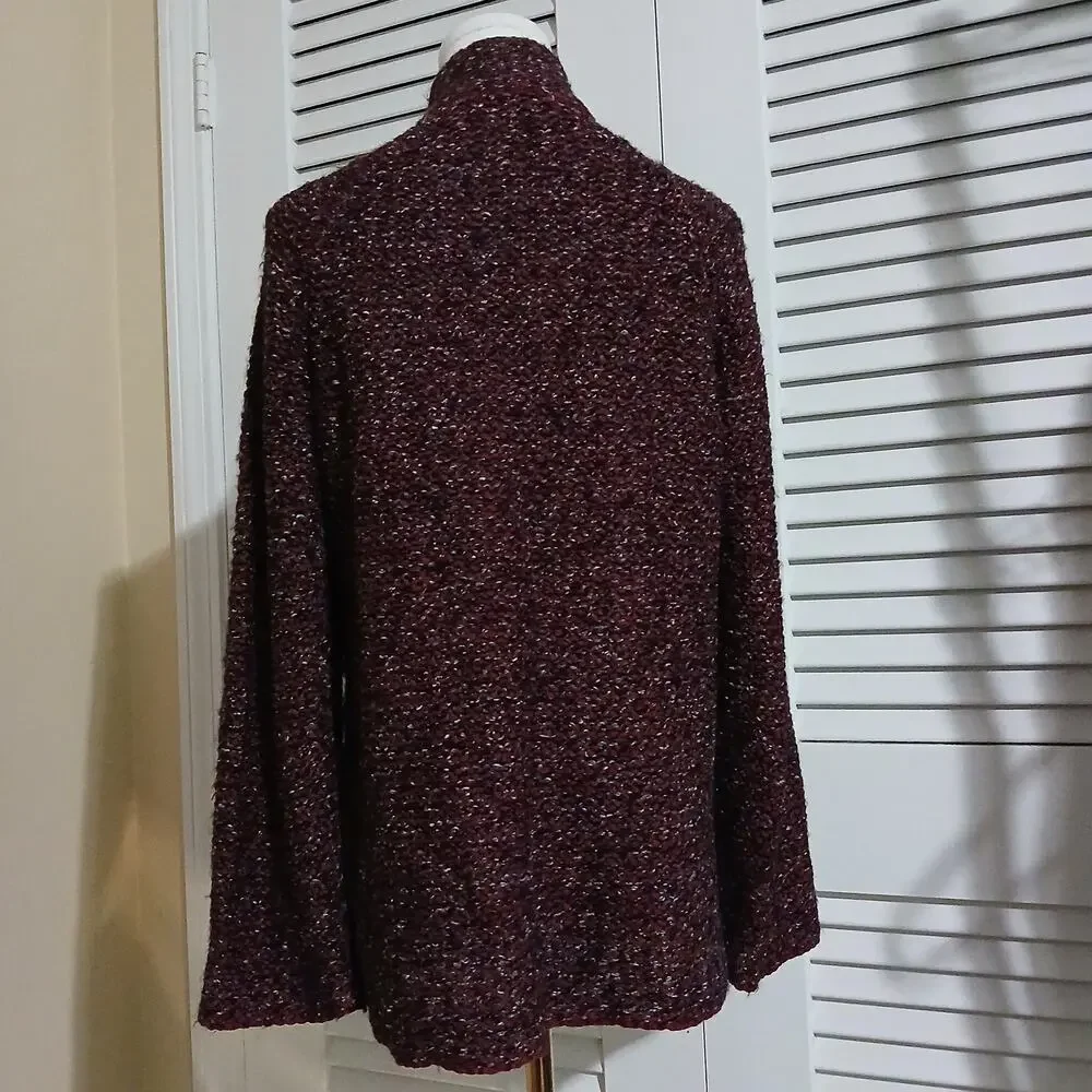 Karen Scott Med Maroon/Brown/White 2-Button Long-Sleeved Cardigan Sweater